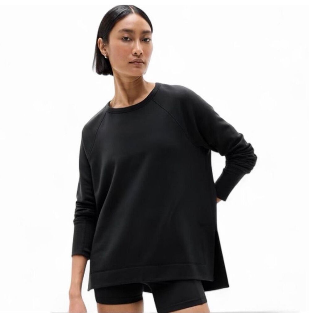 Athleta Coaster Luxe Recover Pullover Sweatshirt black Womens XS NEW